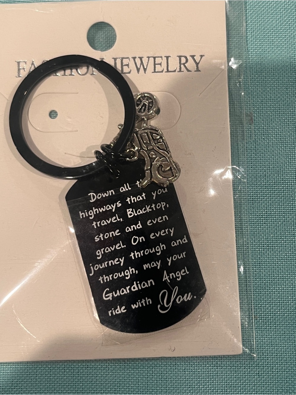 ♥️Black Guardian Angel Motorcycle Key chain unisex